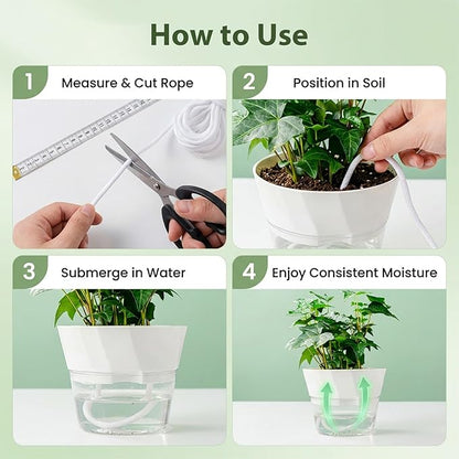 MAQIHAN Self Watering Rope - 50 Feet × 1/4 Inch Self Watering Rope for Plants, Wicking Cord for Vacation DIY Self-Watering System, Capillary Wick for Garden Potting Orchid Tomato Plants