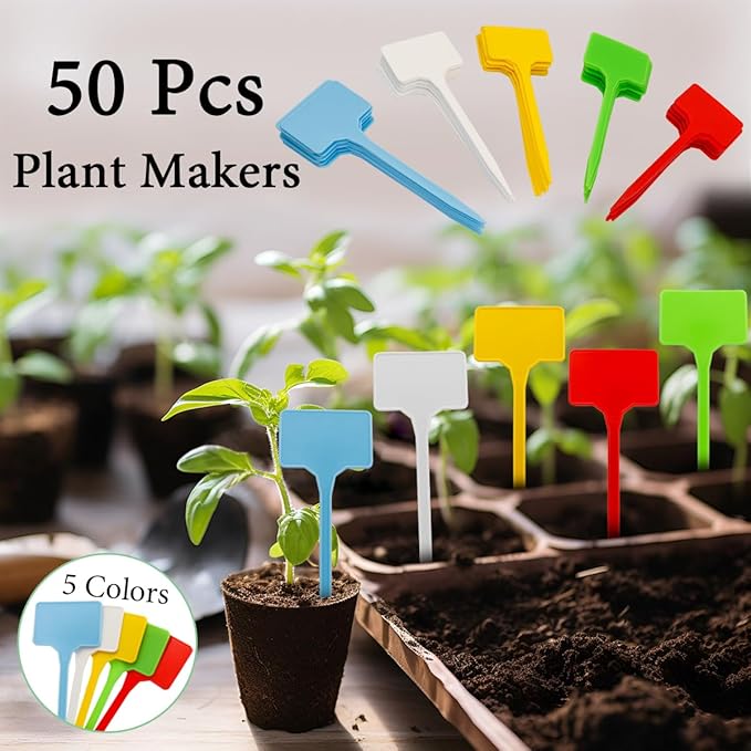 50 Pcs T-Type Plant Labels, Garden Labels Outdoor Waterproof Plastic Plant for Seedings Flower Vegetable, 5.5 * 15cm