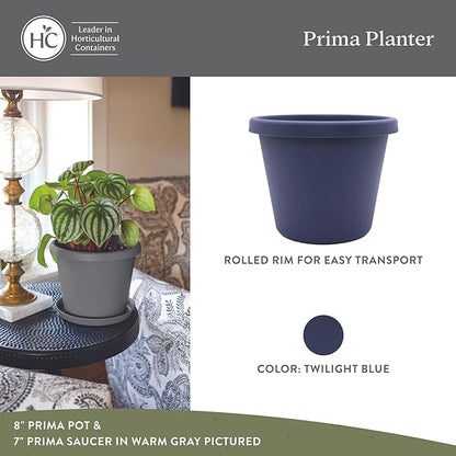 The HC Companies 20 Inch Prima Round Planter Pots w/Drainage Holes & Rolled Rim, Lightweight UV-Resistant Plastic Indoor & Outdoor Planters, 2-Pack Flower Pots for Garden & Home Decor, Twilight Blue