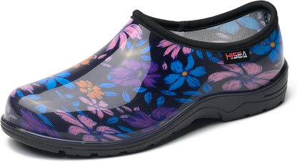 HISEA Waterproof Garden Shoe for Women Outdoor Slip-On Garden Clogs Rubber Rain Boots Short Ankle Booties Rain Shoes with Comfort Insole