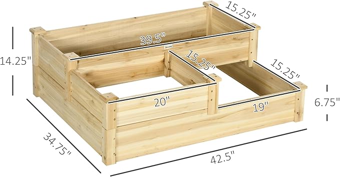 Outsunny 3 Tier Raised Garden Bed, Outdoor Planter Box, Wooden Garden Box with Open Bottom for Growing Vegetables, Herbs, Flowers, 42.5" x 34.75" x 14.25", Natural