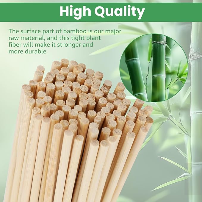 Bamboo Plant Stakes, 100 Pack 16" Sturdy Flower Sticks with Garden Ties, Garden Wood Plant Support Stakes for Orchid Holder, Floral Picks, Potted Plants, Wooden Sign Posting