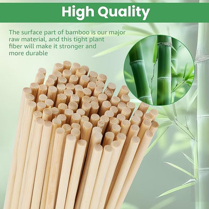 Bamboo Plant Stakes, 100 Pack 16" Sturdy Flower Sticks with Garden Ties, Garden Wood Plant Support Stakes for Orchid Holder, Floral Picks, Potted Plants, Wooden Sign Posting