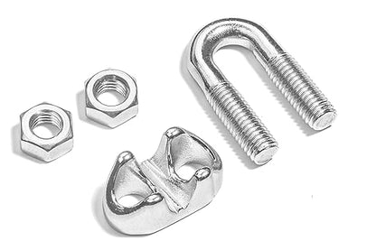 Light Duty Malleable Stainless Steel Wire Rope Clips for 3/8” Cables, T316 Marine Grade – Lot of 25