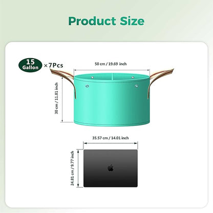 7 Pcs 15 Gallon Grow Bags, PE Garden Grow Bags for Plants with Branch-Binding Holes and Bottom Drain Holes, Ideal for Vegetables, Strawberries and Flowers