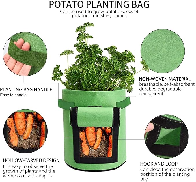 2 Pack 7 Gallon Potato Grow Bags, Planter Bag Heavy Duty, Thickened Growing Bags Garden Vegetable Planter with Handles & Large Harvest Window