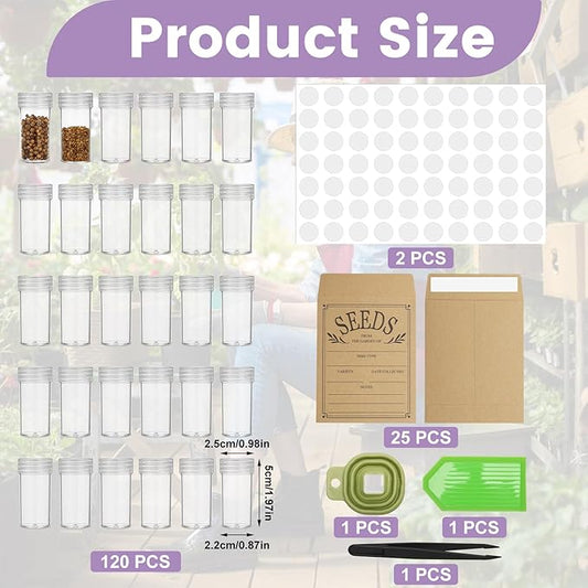 120 Slots Seed Storage Box with 25 Envelopes and Tools, Large Sturdy Storage Organizer for Garden Plant Seeds, Seed Bank with Zipper, Label, Funnel, Tweezers, Tray (Seeds Not Included)