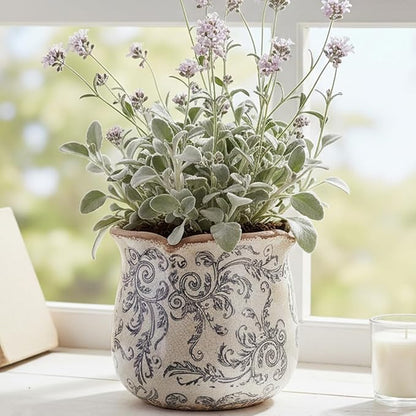 Ceramic Pots for Plants, Vintage Plant Pot with Drainage Hole, 6.11in. Planter for Indoor Plants, Crackle Glaze Finish Flower Pot, Perfect Tuscan Ceramic Planter for Gardening, Gray Swirls