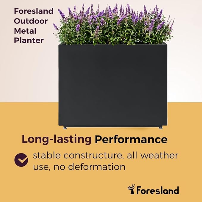30-Inch Tall Elevated Metal Planter, 36Wx11Dx30H Outdoor Planter Box with Removable Partition & Adjustable Feet, for Patio, Yard, Deck, Easy Assembly & Drainage Holes, Black
