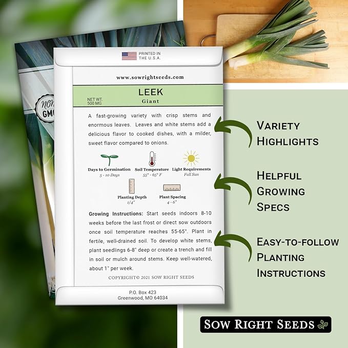 Sow Right Seeds - Giant Leek Seeds for Planting - Non-GMO Heirloom Packet with Instructions to Plant and Grow an Outdoor Home Vegetable Garden - Large Green Chive Onion - Cook Asian Cuisine (3)