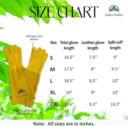 Leather Gardening Gloves for Women & Men, Long Garden Gloves, Cowhide Gauntlet Rose Pruning Thorn Resistant, Forearm Protection, Small, Yellow
