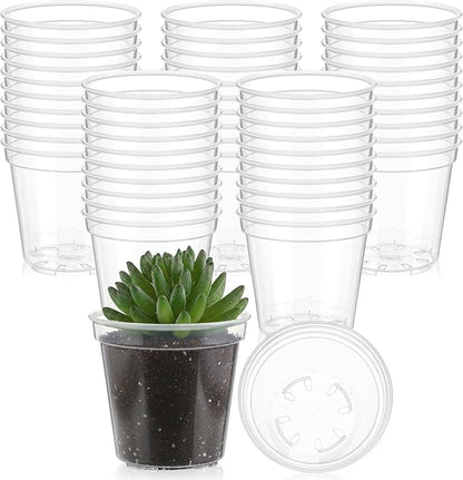 Yaomiao 30 Pcs 5 Inch Clear Mini Plastic Plant Pot Nursery Seedling Pots Seed Starter with Drainage Holes for Indoor Outdoor Garden Succulent Plants Cuttings Transplanting