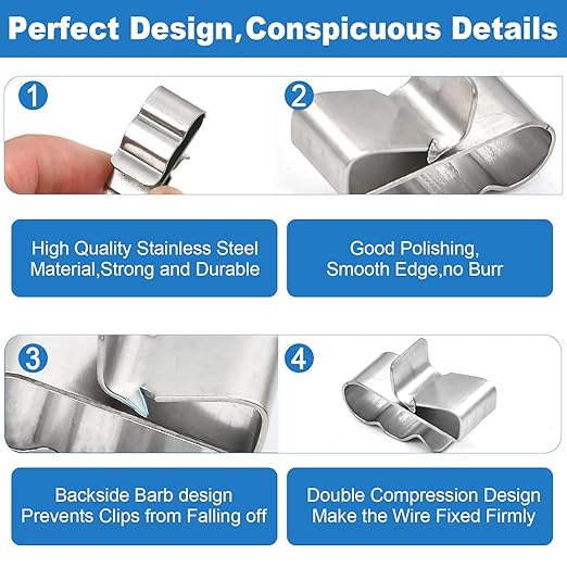altivox Trailer Frame Wire Clips, 304 Stainless Steel Clips 200 Pcs Metal Cable Clips Double Wire Trailer Wire Clips Wire Clamps for PV Wiring Boat Cable, Boat Trailer