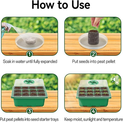 Halatool 4 Pack Seed Starter Tray with 50 PCS Peat Pellets, 48 Cells Green Seeding Starter Trays for Organic Seed Stater Soil Pods for Planting Vegetables Plants Flowers - Starting Seeds Kit