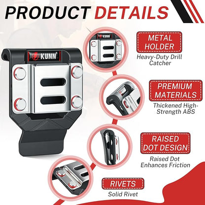 KUNN Drill Holder for Tool Belt, Drill Belt Clip & Tape Measure Holster | Low-Profile Quick-Release Holder | Fits Belts Up to 2.7" | for Impact Driver, Nailer
