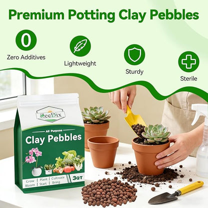 Zeedix 3QT Leca Clay Pebbles for Plants, 4mm-16mm Clay Balls Hydroton Leca Balls for Hydroponic Growing Gardening Orchids Drainage Decoration Aquaponics