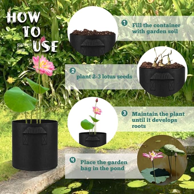 6 Pcs Lily Plant Pots for Pond, 1 Gallon Aquatic Pond Planter, Breathe Reusable Grow Bags with Handles for Aquatic Plants, Water Lily, Lotus, Potato,Onion,Flowers