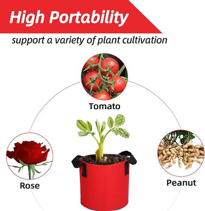 Grow Bags,Growing Pot Bags Garden Grow Bag Indoor Outdoor Fabric Aeration Plant Pot Container Flower Vegetable Pouch (Red,7 Gallon)