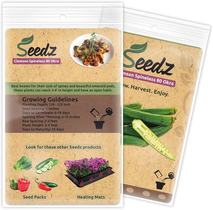 Organic Okra Seeds, APPR. 125, Clemson Spineless Okra, Heirloom Vegetable Seeds, Certified Organic, Non GMO, Non Hybrid, USA