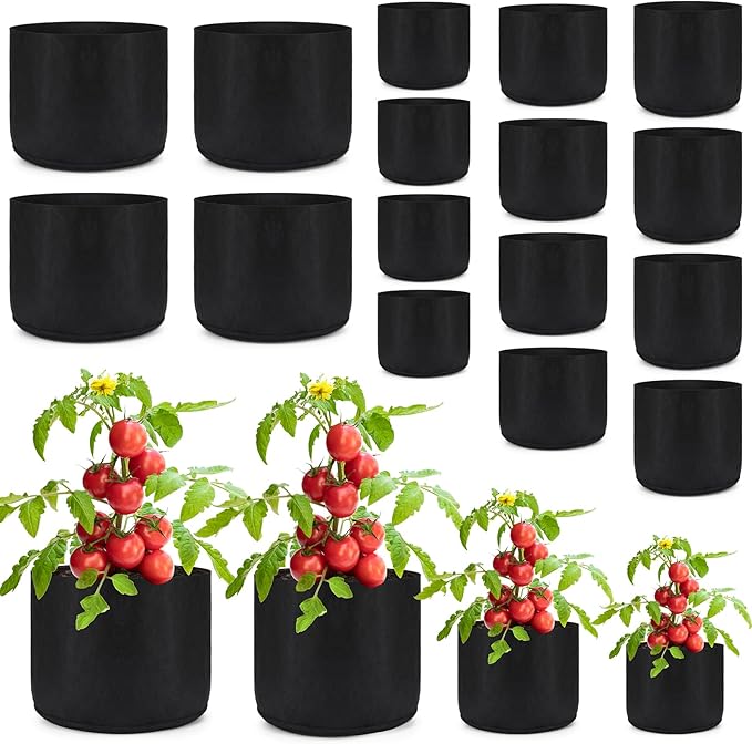 Abbylike 18 Pcs 3/5/7/10 Gallon Plant Grow Bags Heavy Duty Nonwoven Fabric Garden Plant Container Thickened Black Aeration Planter Pots for Outdoor Planting Flower Herb Potato Vegetable Fruits Plants