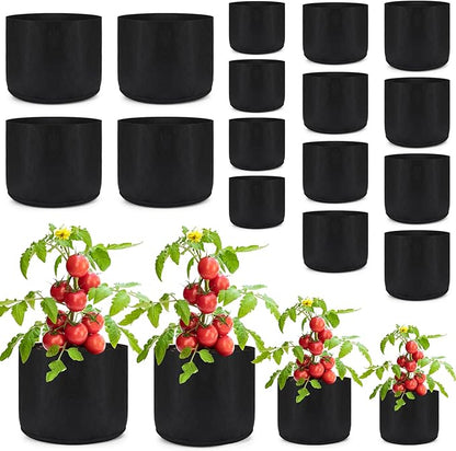 Abbylike 18 Pcs 3/5/7/10 Gallon Plant Grow Bags Heavy Duty Nonwoven Fabric Garden Plant Container Thickened Black Aeration Planter Pots for Outdoor Planting Flower Herb Potato Vegetable Fruits Plants