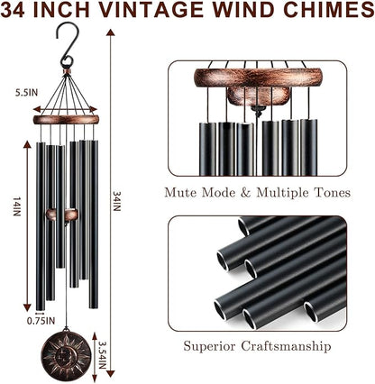 Wind Chimes for Outside, Vintage Sun Moon Star Deep Tone Wind Chime Outdoor Clearance, Patio Porch Balcony Decoration, Garden Decor Birthday Gifts for Women Mom Grandma (34" Sun Moon Star)