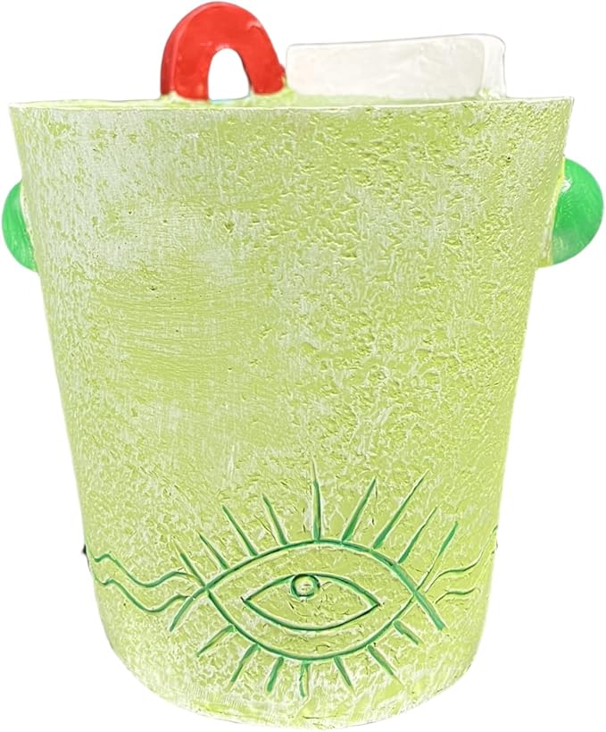 Abstract Art Planter with Drain Hole & Stand - 5.2 Inch Hand-Painted Resin Pot, Vibrant Mini Decor for Succulents, Apartments, Desk & Gifts(Green, Small)