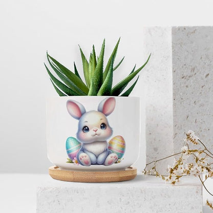 DreamAutumn Easter Bunny Ceramic Planters Ceramic Pots with Saucers Orchid Pots for Plants Succulents Pots Office Desk Garden Balconys New Home Decor,Gifts for Mom Mother Grandmother