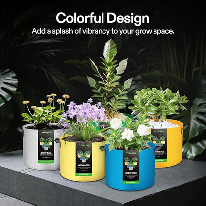 VIVOSUN 5-Pack 5-Gallon Colored Grow Bags, 350G Thick nonwoven Fabric Pots with Handles for Flowers, Fruits and Vegetables