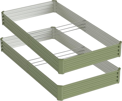 2PCS 8x4x1FT Galvanized Raised Garden Bed Kit, Galvanized Planter Raised Garden Boxes Outdoor, Large Metal Raised Garden Beds for Vegetables-Green