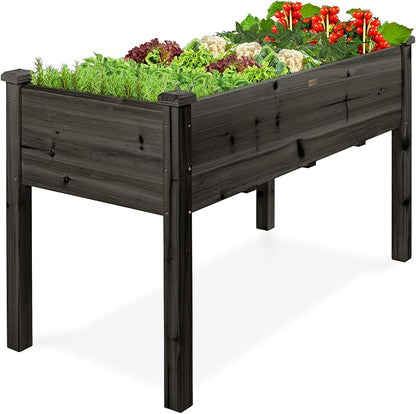 Best Choice Products 48x24x30in Raised Garden Bed, Elevated Wood Planter Box Stand for Backyard, Patio, Balcony w/Bed Liner, 200lb Capacity - Black