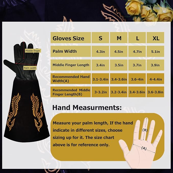 Long Leather Thorn Proof Gardening Gloves for Women/Men, Great for Rose Pruning, Cactus Handling, Weeding, Heavy Duty Gauntlet, Garden Gifts for Gardener (Western Style, Large)