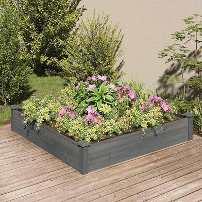 vidaXL Solid Fir Wood Raised Bed with Liner - Square Outdoor Planter Pot, Gray Finish, 47.2" x 47.2" x 9.8" for Garden/Patio Decor