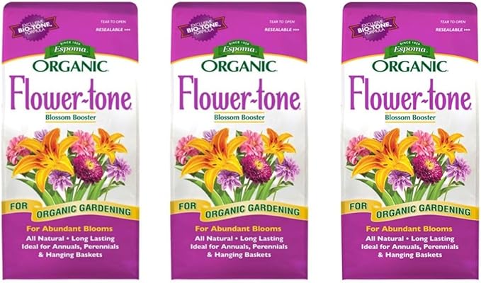 Espoma Organic Flower-Tone 3-4-5 Natural & Organic Plant Food; 4 lb. Bag; Organic Fertilizer for Flowers, Annuals, Perennials & Hanging Baskets. Blossom Booster - 3 Pack