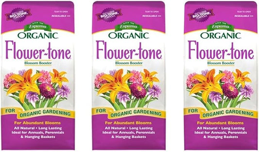 Espoma Organic Flower-Tone 3-4-5 Natural & Organic Plant Food; 4 lb. Bag; Organic Fertilizer for Flowers, Annuals, Perennials & Hanging Baskets. Blossom Booster - 3 Pack