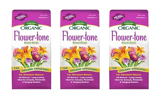 Espoma Organic Flower-Tone 3-4-5 Natural & Organic Plant Food; 4 lb. Bag; Organic Fertilizer for Flowers, Annuals, Perennials & Hanging Baskets. Blossom Booster -Pack of 3