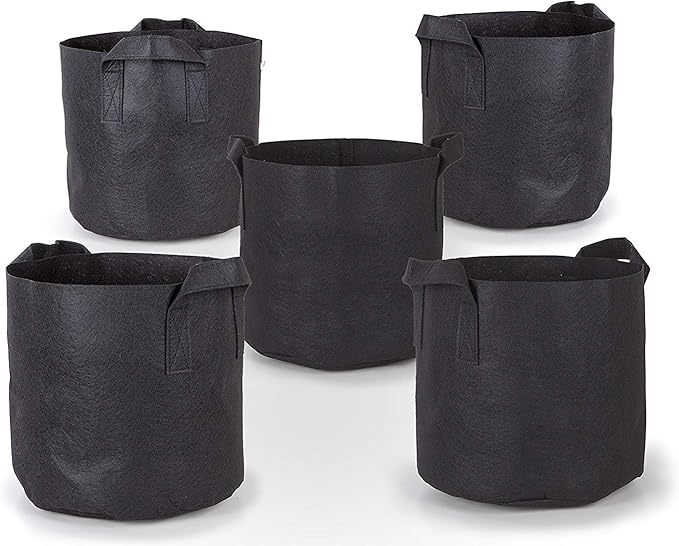 247Garden 5-Pack 10-Gallon Aeration Fabric Pot/Plant Grow Bag w/Handles (260 GSM, Black, 13H x 15D)