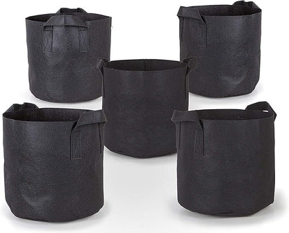 247Garden 5-Pack 10-Gallon Aeration Fabric Pot/Plant Grow Bag w/Handles (260 GSM, Black, 13H x 15D)