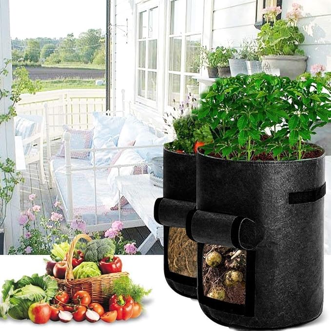 2 Pack 4 Gallon Potato Grow Bags, Planter Bag Heavy Duty, Thickened Growing Bags Garden Vegetable Planter with Handles & Large Harvest Window