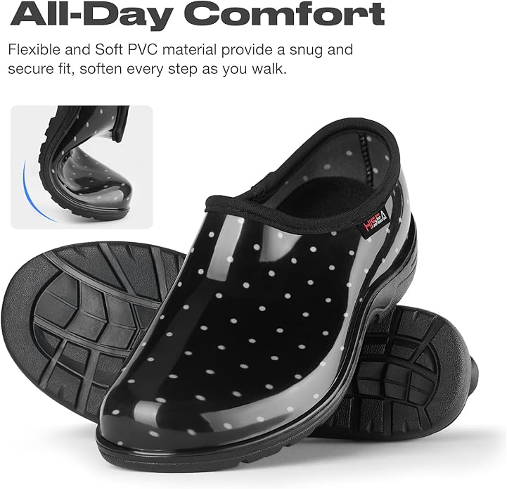HISEA Waterproof Garden Shoe for Women Outdoor Slip-On Garden Clogs Rubber Rain Boots Short Ankle Booties Rain Shoes with Comfort Insole