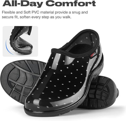 HISEA Waterproof Garden Shoe for Women Outdoor Slip-On Garden Clogs Rubber Rain Boots Short Ankle Booties Rain Shoes with Comfort Insole