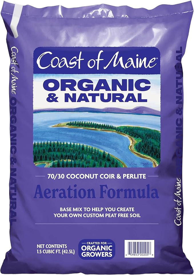 Coast of Maine (1.5 cu ft) Organic and Natural, 70/30 Coconut Coir & Perlite Aeration Formula Base Mix to Create Peat Free Soil