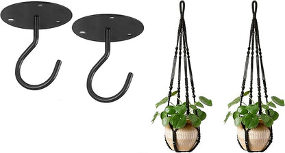 Mkono Macrame Plant Hanger Indoor Hanging Planter Basket and Ceiling Hooks, Wood Beads Decorative Flower Pot Holder for Indoor Outdoor Boho Home Decor, Black，Set of 2