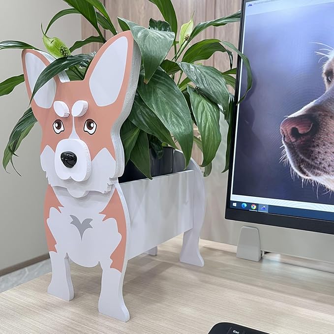 Dog Planter Plant Pot, Flower Pot Planter Pots for Outdoor Garden Decoration, Shih Tzu Gifts White Plant Storage Container Holder Office Home Indoor Decor Gift for Dog Lovers (Corgi)