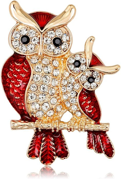 Rhinestone Owl Brooch Pin for Women Cute Big Cartoon Cat Eye Stone Owl Bird Brooch Unique Double Owl Brooch Pin Clothes Bag Hat Dress Jewelry