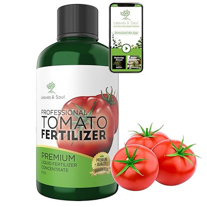 LEAVES AND SOUL Professional Liquid Tomato Fertilizer | 5-1-5 Concentrate, Liquid Plant Fertilizer for Garden, Healthy Produce, Good Harvest, Multi-Purpose Blend & Gardening Supplies | 8 oz