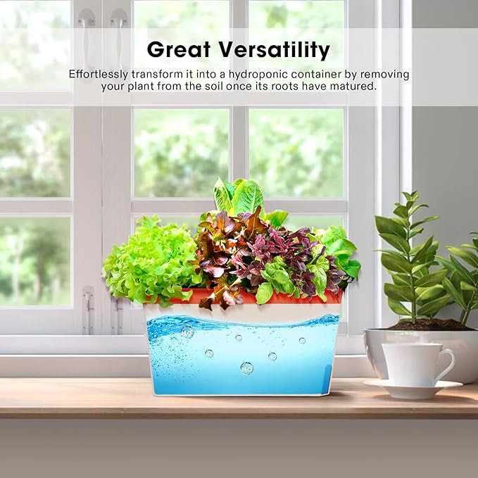 VIVOSUN Self-Watering Planters, 12-Pack 10.5 Inch Compact Rectangular Window Herb Planter Box with 10 PCS Plant Labels, Plant Container for Basil, Flowers, Succulents, Indoor & Outdoor