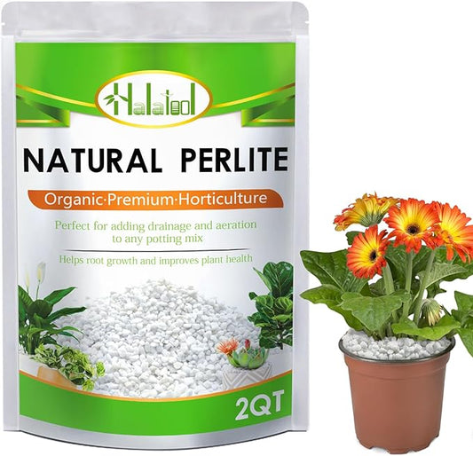 Halatool Soil Amendment 2QT Perlite for Plants Gardening Indoor Natural Potting Soil Mix Additive for Holding Moisture Aeration Drainage