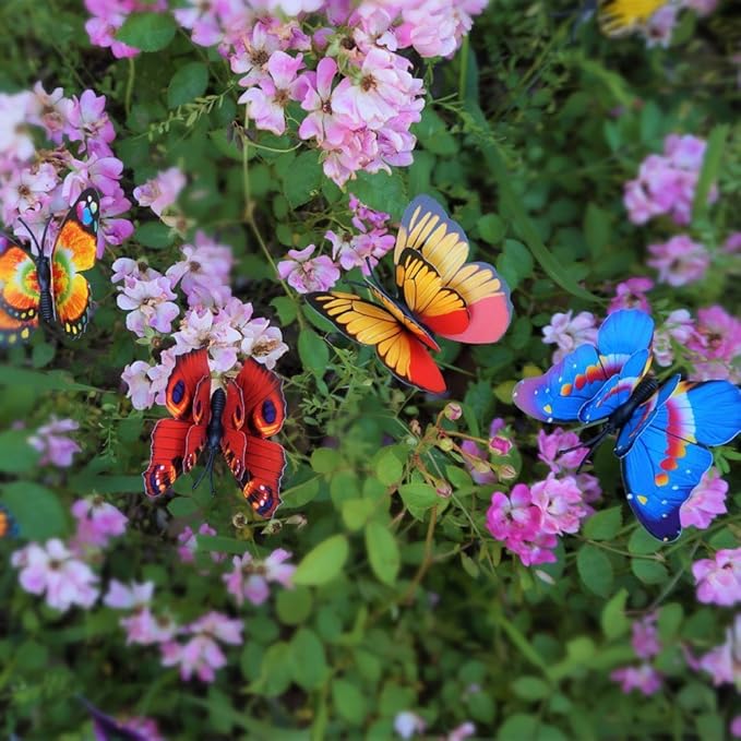 Butterfly Plant Stakes 50pcs Decorative Garden Waterproof Small Butterflies Decor Garden for Houseplant Flower Beds Plant Pots