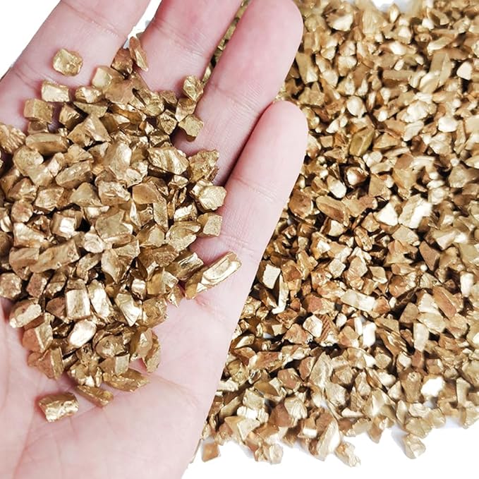 HappyFiller Gold Nuggets Crushed Glass Gravels Rocks Sand Stones 1.2 LB for Crafts,Resin Arts,Vase Fillers,Wedding Centerpieces,Home Accents,Candle Holders Decor